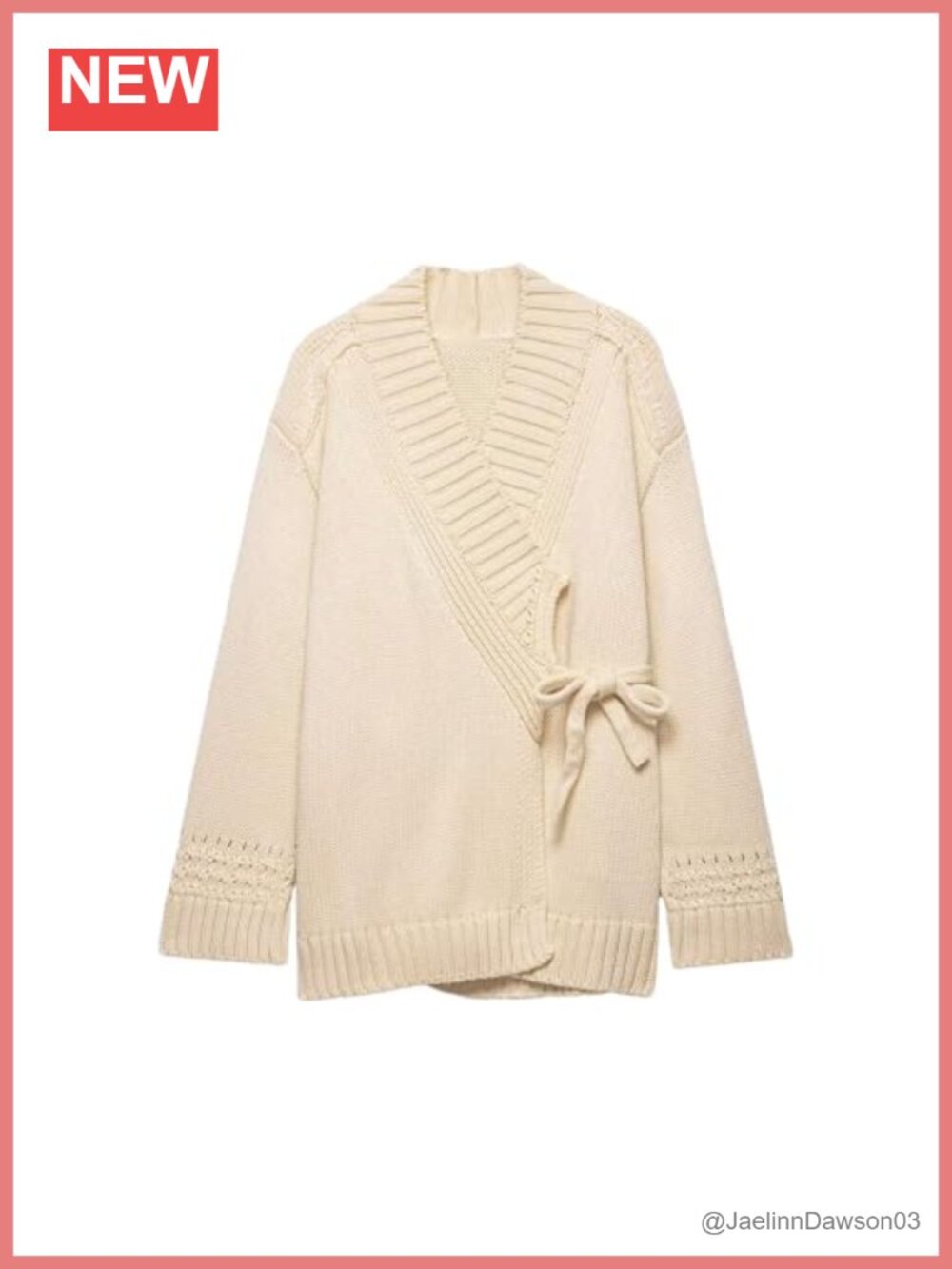 Oversized Cable Knit Kimono Cardigan Tie Front V Neck Long Sleeve